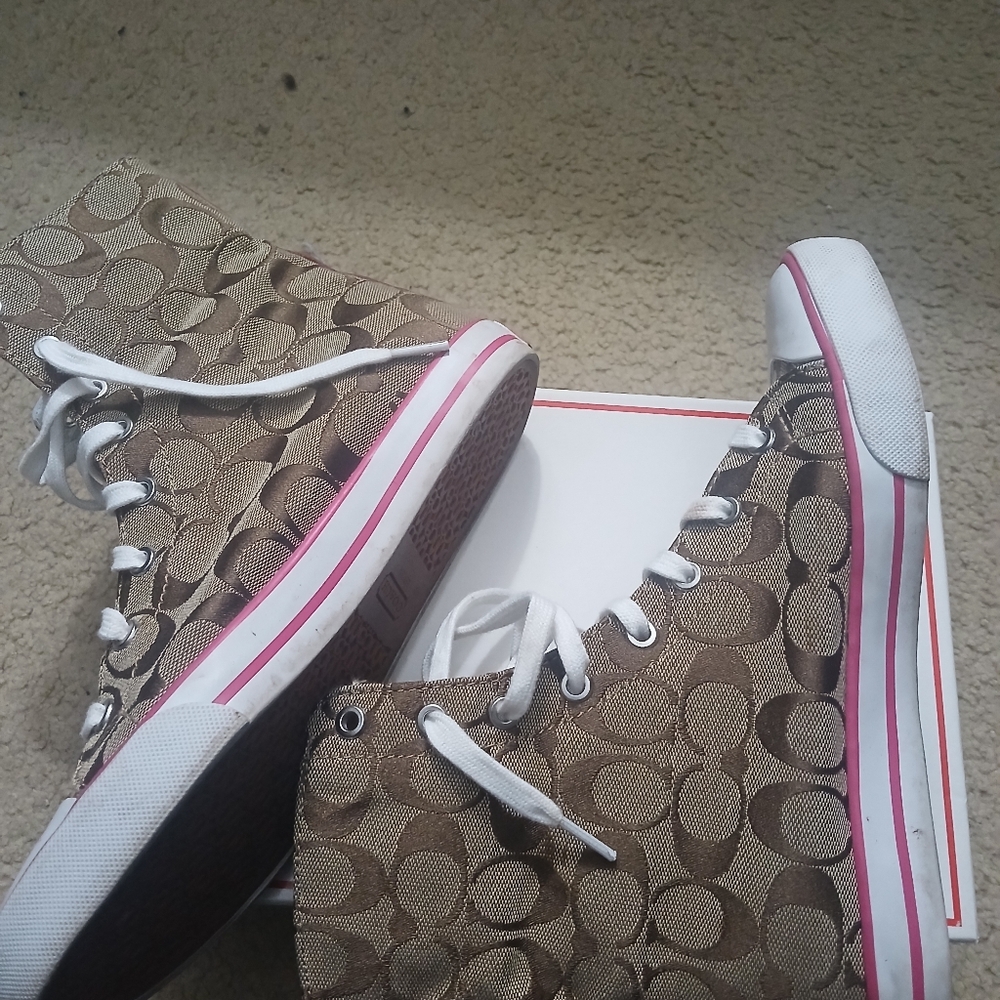 Coach Brown and White High-Top Sneakers - Picture 6 of 8
